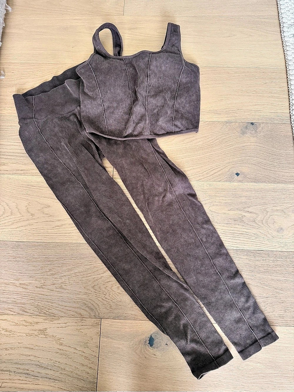 Workout Striped Two-Piece Set in Brown Size Medium
